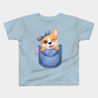 Cute corgi dog in pocket. Kids T-Shirt